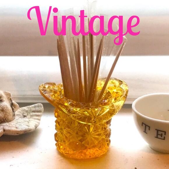 VINTAGE Amber Toothpick Holder or tiny bud vase - Picture 1 of 10
